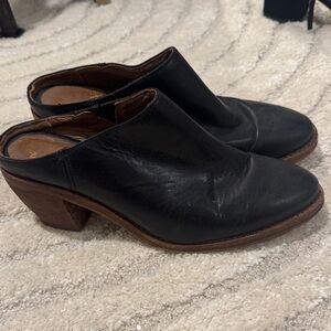 Black Leather Women's Mules